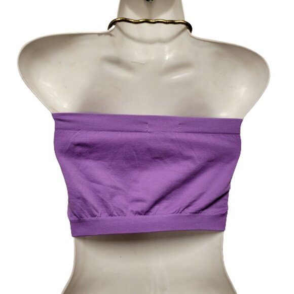PURPLE Crop Top Stretchy Ribbed Bandeau Tube Top - One Size- NEW - Picture 2 of 7